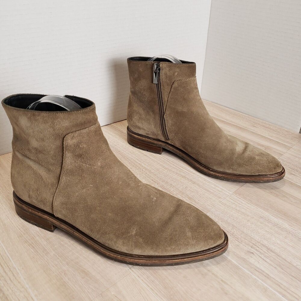 Via Spiga Women Evanna Water Resistant Suede Bootie Nude Taupe Side Zip Sz 7